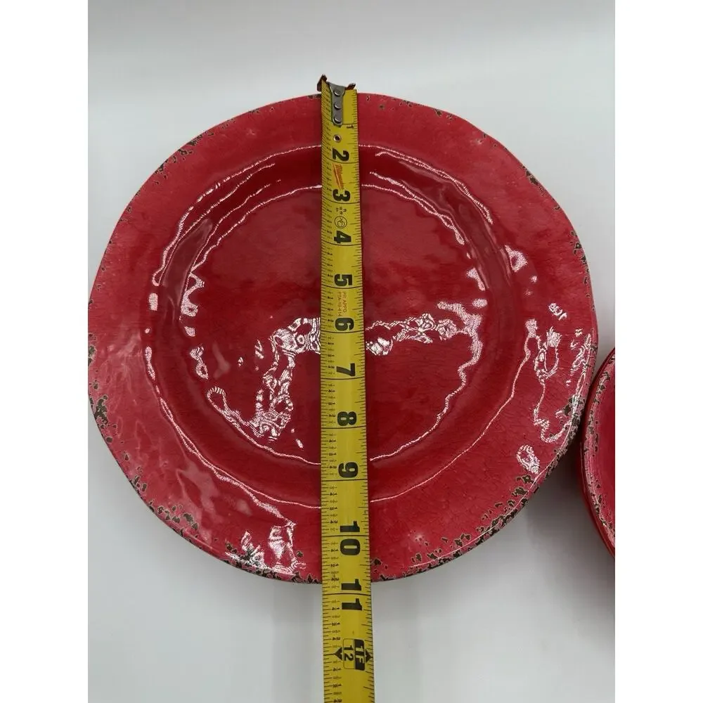 Pier 1 Carmelo Red Melamine Dinnerware Set 10 Pc 11” Plates 7” Bowls Rare